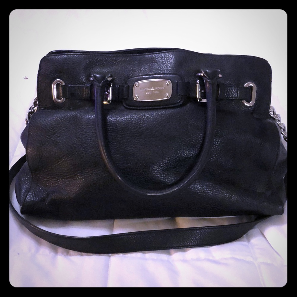 Michael Kors Black Leather Purse w/Silver Buckles